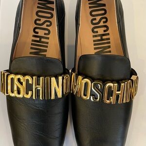 Moschino Logo Lettering Black Leather Loafers